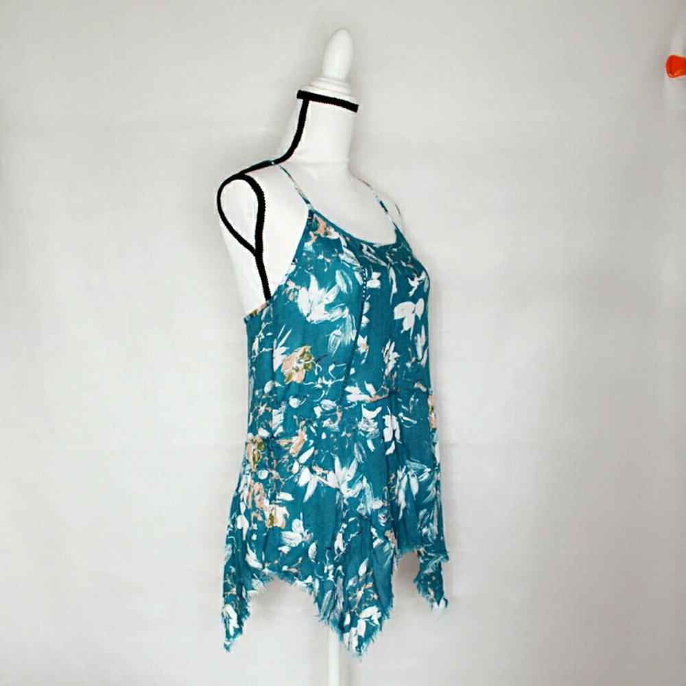 Melrose and Market Teal Floral Asymmetrical Tank - Picture 6 of 8